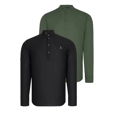 DOUBLE SET G783 DEWBERRY JUDGE COLLAR SHIRT-BLACK-KHAKI