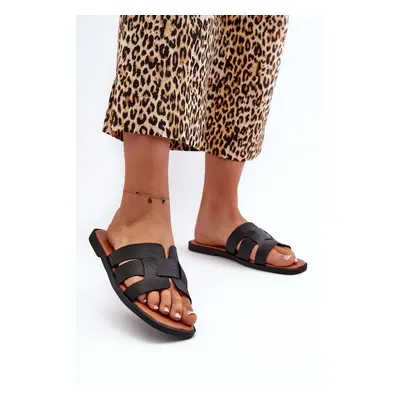 Women's flat slippers made of eco leather, black Risamay