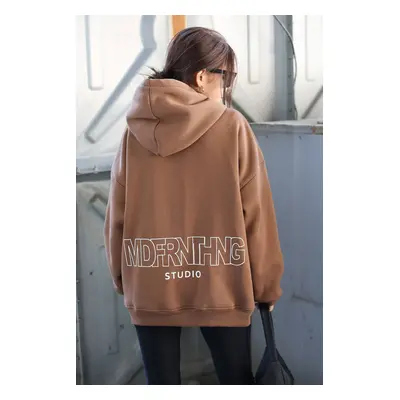 Madmext Mad Girls Brown Printed Oversized Sweatshirt