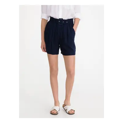 Navy blue women's shorts with linen blend Vero Moda Amelia - Women