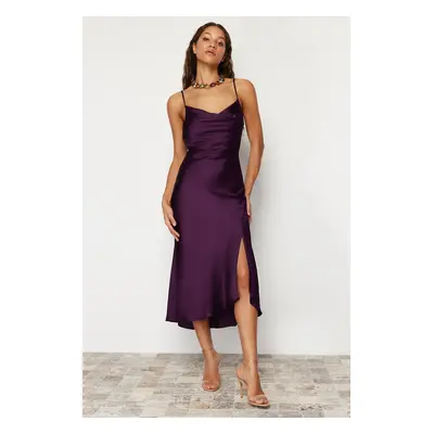 Trendyol Purple Lined Woven Satin Evening Dress