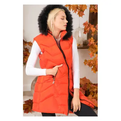 Z6761 DEWBERRY LADIES' VEST-LIGHT ORANGE