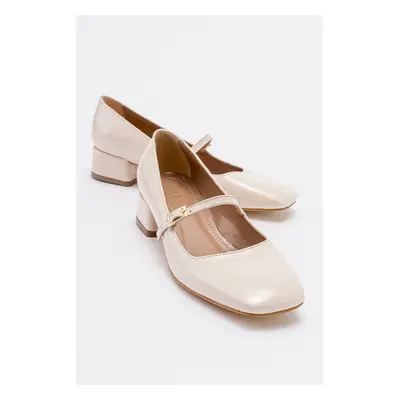 LuviShoes JOFF Beige Patent Leather Women's Heeled Shoes