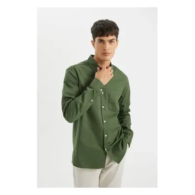 DEFACTO Regular Fit Regular Cut Button Down Plain Gabardine Cotton Long Sleeve Shirt