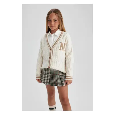 DEFACTO Girl V Neck Knitwear College School Cardigan