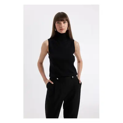 DEFACTO Black Regular Fit Turtleneck Sleeveless Basic Plain Knitwear Sweater