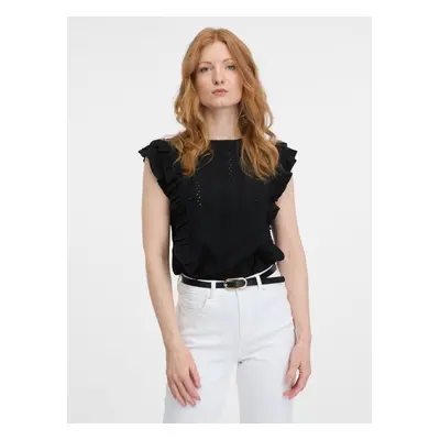 Orsay Black Womens T-Shirt with Frill - Women