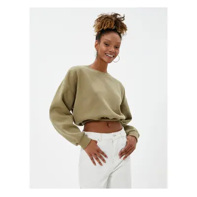 Koton Crop Sweatshirt Crew Neck Ribbed Waist Long Sleeve