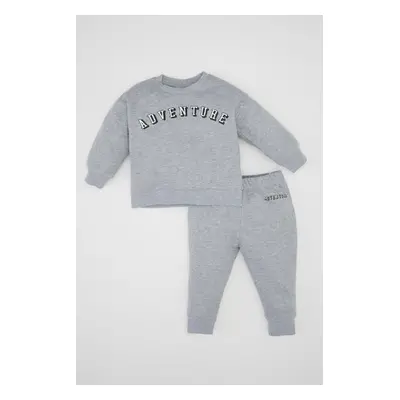 DEFACTO Baby Boy 2-Piece Set Crew Neck Printed Sweatshirt Top Elastic Waist Jogger Tracksuit Bot