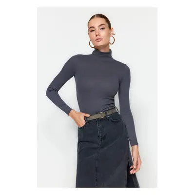 Trendyol Anthracite Premium Soft Fabric Turtleneck Fitted/Slippery Knitted Blouse