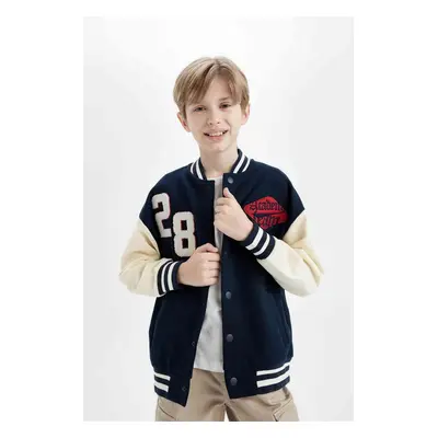 DEFACTO Boys College Collar Snap Closure Double Pocket Seasonal Light Thin Bomber Cardigan