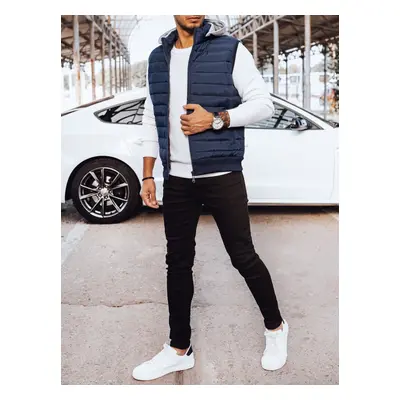 Men's quilted hooded vest, navy blue Dstreet