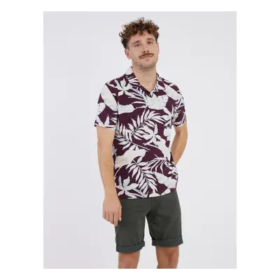 Cream-burgundy men's flowered polo shirt LERROS - Men