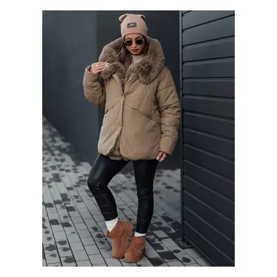 Women's winter jacket LUNAVI quilted with fur light beige Dstreet