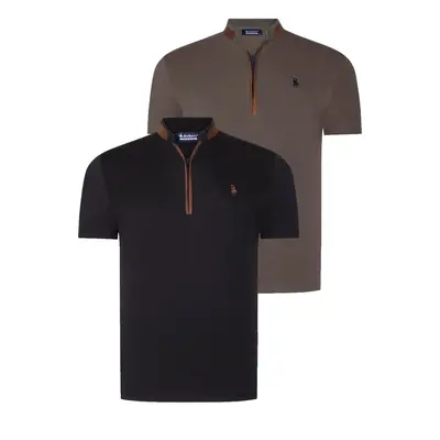 DUAL SET T8571 DEWBERRY ZIPPER MEN'S T-SHIRT-BLACK-KHAKI