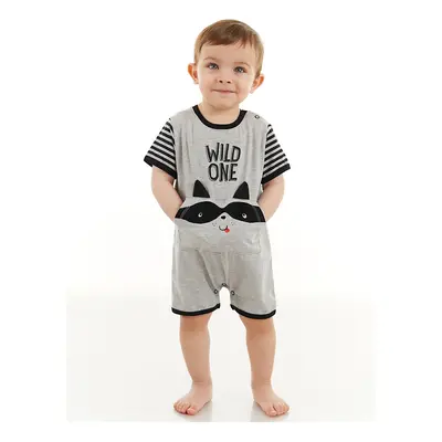 Denokids Raccoon Baby Boy Gray Summer Jumpsuit