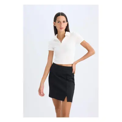 DEFACTO A Cut Regular Waist Basic Straight Slit Black Mini Skirt W9018az24au