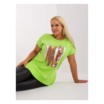 Light green blouse plus size with print and appliqué