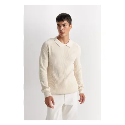 DEFACTO Standard Fit Polo Collar Basic Plain Knitwear Sweater