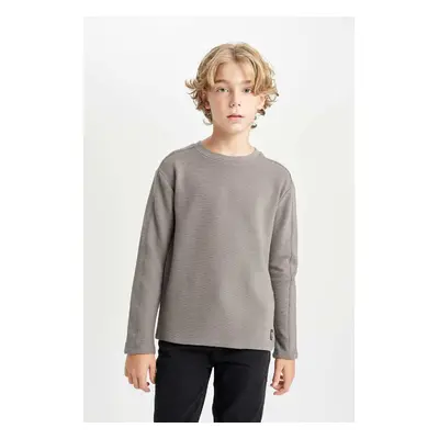 DEFACTO Boy's Crew Neck Long Sleeve Basic Plain T-Shirt