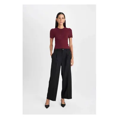 DEFACTO Darted Classic Black Pants Wide Leg Wide Leg Basic Straight Long Length High Waist Pocke