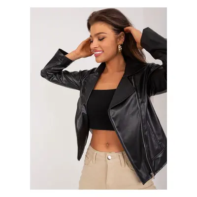 Black short biker jacket with pockets