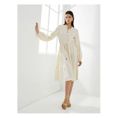 Koton Midi Shirt Dress Big Collar Long Sleeve Buttoned