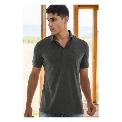 T8586 DEWBERRY MEN'S POLO NECK T-SHIRT-ANTHRACITE-2