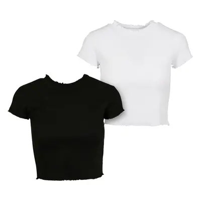 Women's T-Shirt Cropped Rib 2-Pack Black/White