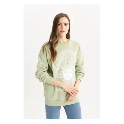 DEFACTO Oversize Wide Pattern Crew Neck Printed Thick Washed Faded Effect Sweatshirt