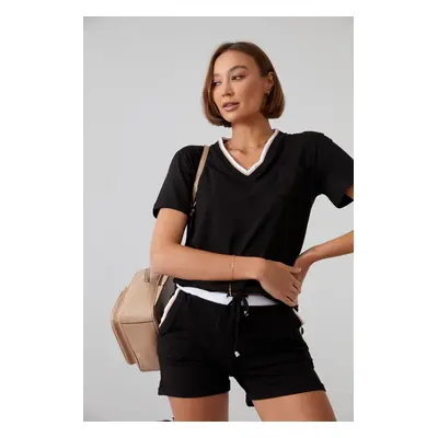 Women's summer ensemble with black shorts