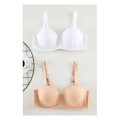 Trendyol Curve White-Skin 2-Pack Thick Detachable Straps Non-Padded Full Cup Balconette Bra