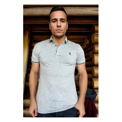 T8586 DEWBERRY MEN'S POLO NECK T-SHIRT-PLAIN GREY