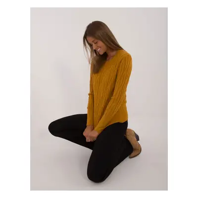 Classic dark yellow sweater with a round neckline