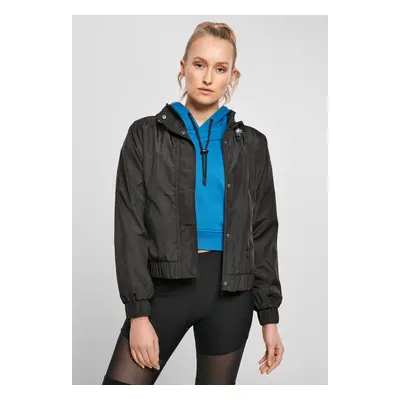 Women's Oversized Glossy Crinkle Nylon Jacket Black