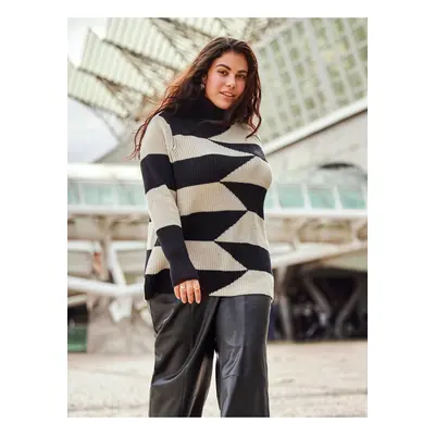 Beige-black patterned sweater ONLY CARMAKOMA Kash - Women