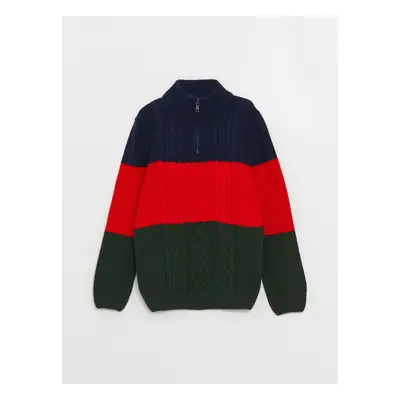 LC Waikiki Stand Collar Color Block Long Sleeve Boy's Knitwear Sweater