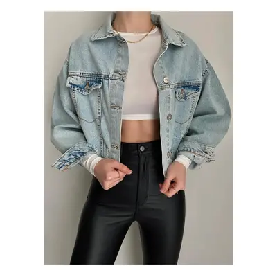 63026 Dewberry Crop Denim Women Jacket-BLUE