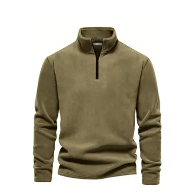 49143 Dewberry Half Zipper Stand Collar Mens Fleece-DARK BEIGE