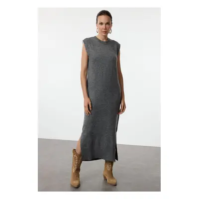 Trendyol Anthracite Maxi Knitwear Soft Texture Slit Detailed Vest Dress