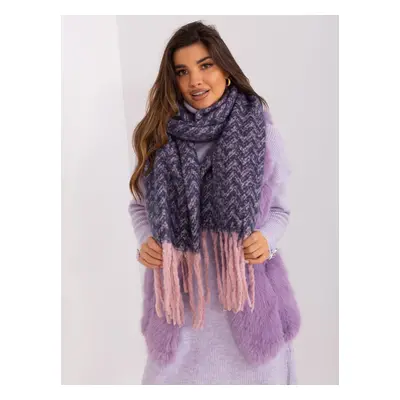 Navy blue and pink fringed scarf