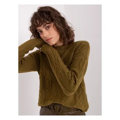 Khaki women's sweater with cables