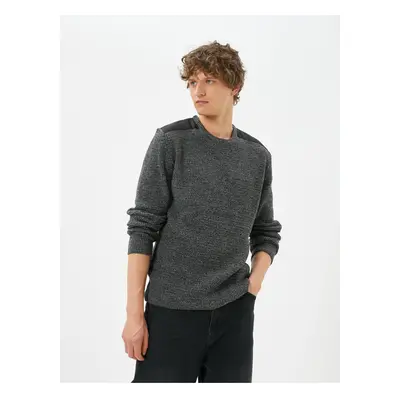 Koton Melted Sweater Slim Fit Textured Crew Neck Shoulder Detail