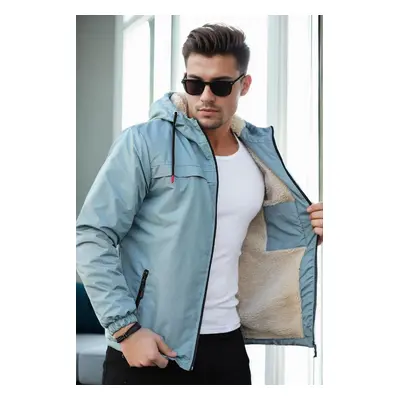 71189 Dewberry Inside Faux Fur Mens Coat-AQUA GREEN