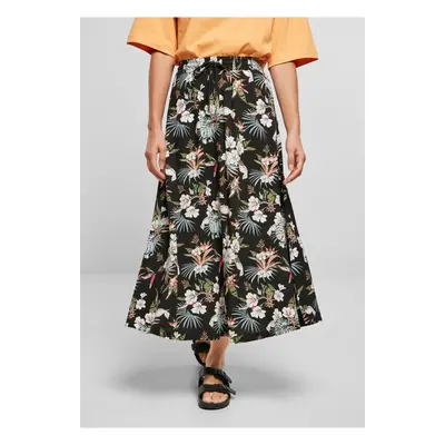 Women's viscose midi skirt black tropical