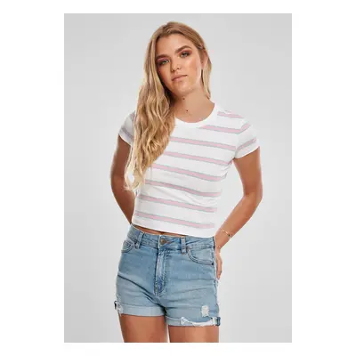 Women's T-shirt Stripe Cropped T-shirt white/girls' pink