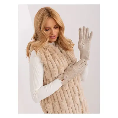 Beige women's gloves with pompom