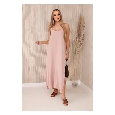 Women's maxi dress with straps - powder pink