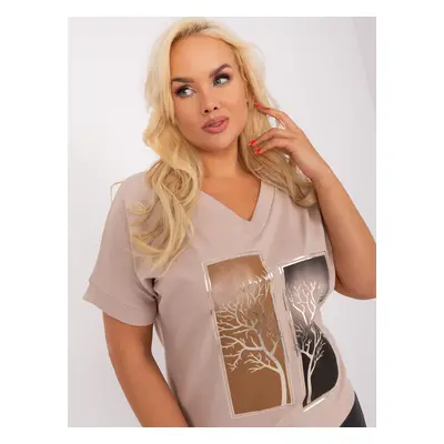 Beige cotton blouse plus size with print