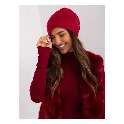 Burgundy women's beanie with rhinestones